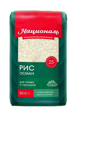 Рис Для плова Осман камолино, 800г, пакет, Националь (12шт)