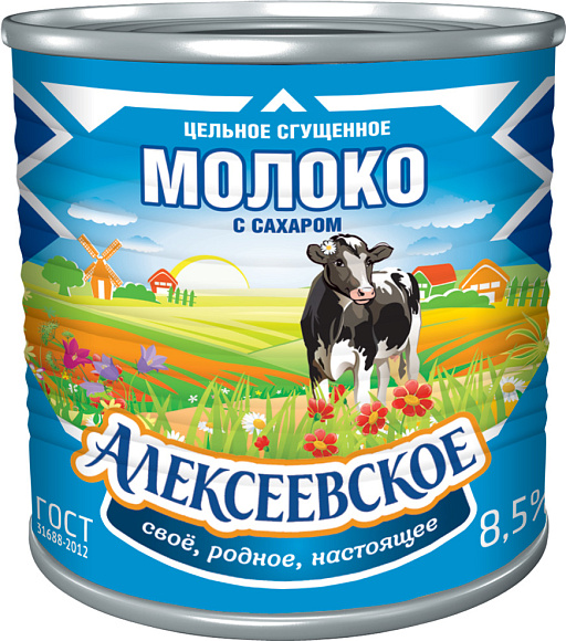 Молоко цельн. сгущ. с сах. 8,5%, 380 г 7А, Алексеевское