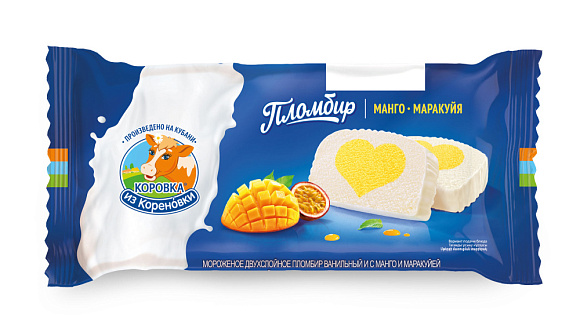 Мороженое пломбир двухсл. ванильн. и с манго и маракуйей 15,0%, 200 г флоупак, КизК