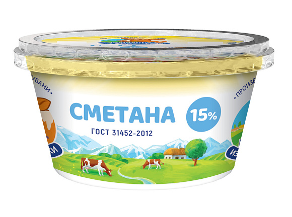 Сметана 15,0%, 180 г стакан ПМ, КизК