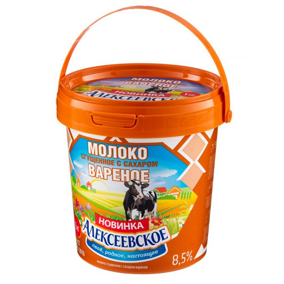 Молоко сгущ. с сах. ВАРЕНОЕ 8,5%, 1 кг ведро ПЭТ, Алексеевское