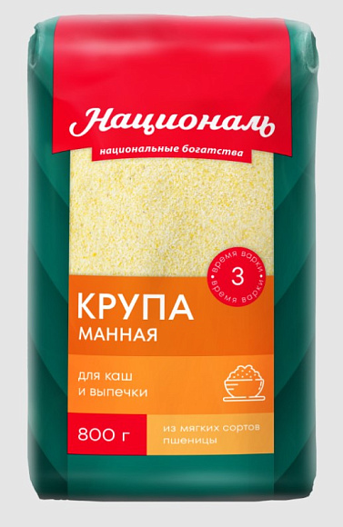 Крупа манная, 800г, пакет, Националь (12шт)