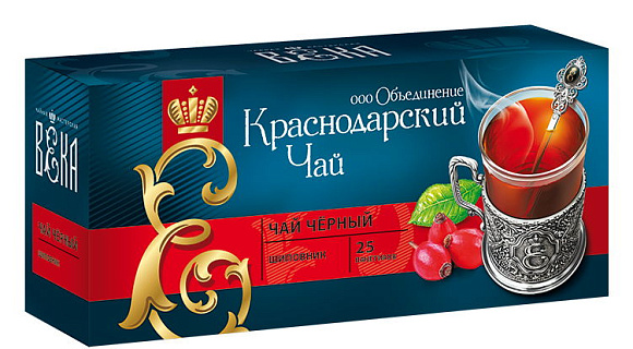 Чай черн. шиповник Объединение Краснодарскiй чай, 25пак*1,7г, карт. пачка, Века (15шт)