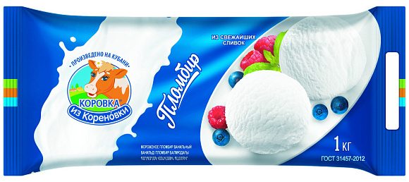 Мороженое пломбир ванильн. 15,0%, 1 кг пакет ПЭТ, КизК