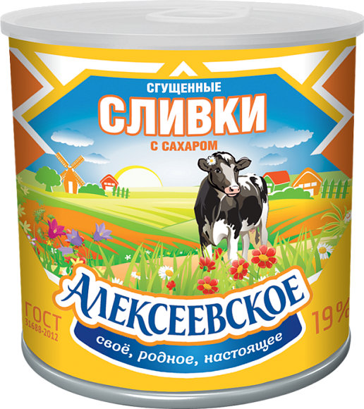 Сливки сгущ. с сах. 19,0%, 360 г 7Е+, Алексеевское