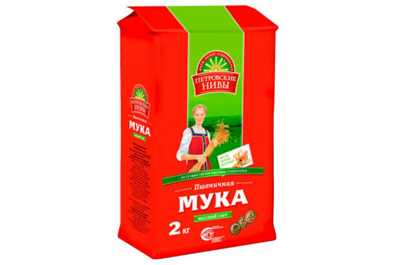 Мука пшеничн. в/с, 2кг, пакет, Петровские Нивы (6шт)