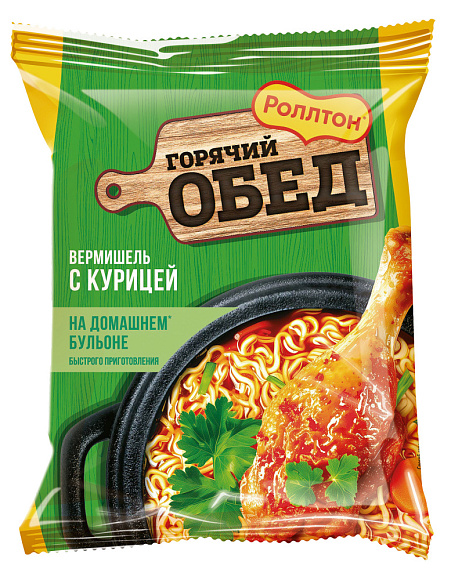 Вермишель на домашнем бульоне с Курицей, 60г, пачка, Роллтон (42шт)