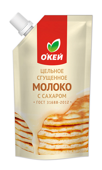 Молоко цельн. сгущ. с сах. 8,5%, 270 г дойпак+, Окей