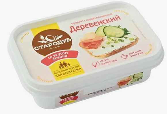 Продукт плавл. с сыром Деревенский со вкусом бекона 50%, 180г, контейнер, Стародуб (24шт)