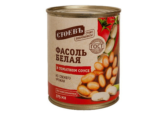 Фасоль белая в томатном соусе, 360г, жест. банка, Стоевъ (12шт)