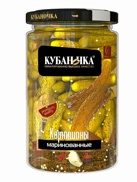Огурчики корнишоны маринованные 3-6см, 680г, ст/б, Кубаночка (8шт)