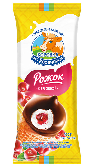 Мороженое пломбир ванильн. С БРУСН. 15,0%, ваф. рожок, 70 г флоупак, КизК