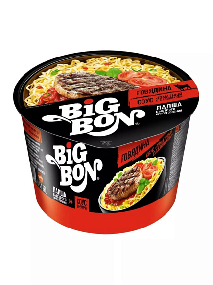 Лапша Говядина + соус Томатный с Базиликом, 85г, чашка, BIGBON (24шт)