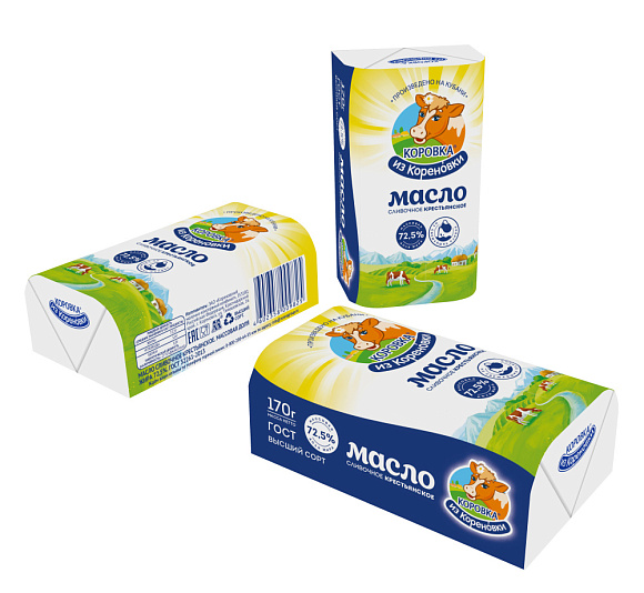 Масло сливочн. Крестьянское 72,5%, 170 г пленка ПМ, КизК
