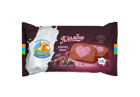 Мороженое пломбир двухсл. шоколадн. и с вишней 15,0%, 200 г флоупак, КизК