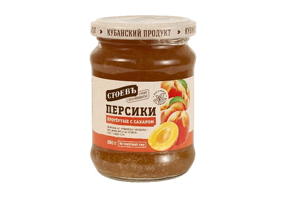Персики протертые с сахаром, 280г, ст. банка, Стоевъ (12шт)