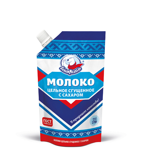 Молоко цельн. сгущ. с сах. 8,5%, 270 г дойпак+, Белый Медведь