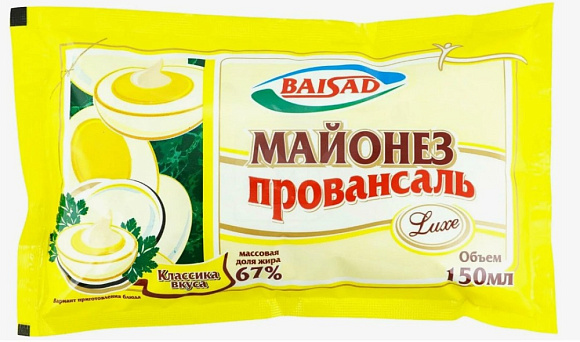 Майонез Провансаль 67%, 150мл, сашет, Байсад (52шт)