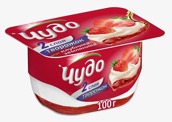Десерт творожн. взбитый с Клубникой и Земляникой 4%, 100г, терм. стакан, Чудо (8шт)