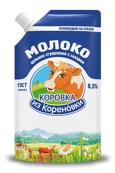 Молоко цельн. сгущ. с сах. 8,5%, 270 г дойпак+, КизК