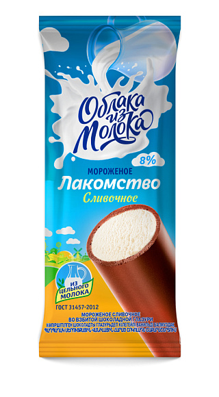 Мороженое сливочн. ВО ВЗБИТОЙ ШОК. ГЛАЗ. 8,0%, 90 г флоупак, "Лакомство", ОизМ