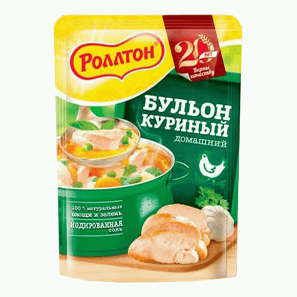 Бульон Куриный домашний, 90г, дойпак, Роллтон (24шт)