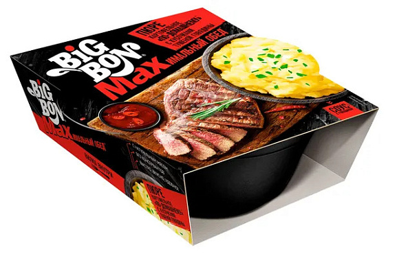 Картоф. пюре По-Домашн. с кусоч. тушен. Говядины и соус с Говядиной, 110г, чашка, BIGBON MAX (16шт)