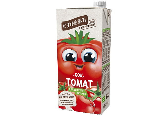 Сок Томатный восстановленный, 1л, Tetra Pak (с крышкой), Стоевъ (12шт)