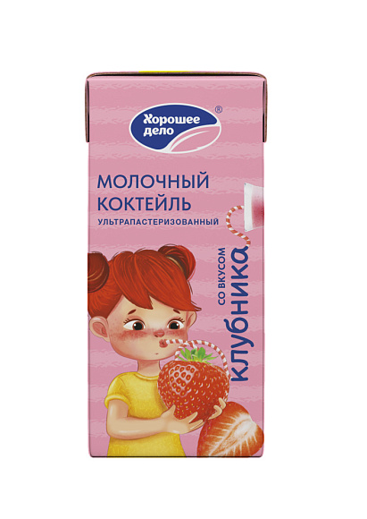 Коктейль молочн. ультрапаст. со вкус. Клубника 2%, 200мл, MID, Хорошее Дело (28шт)