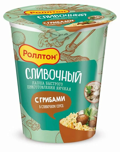 Лапша с Грибами в сливочн. соусе, 70г, стакан, Роллтон (24шт)