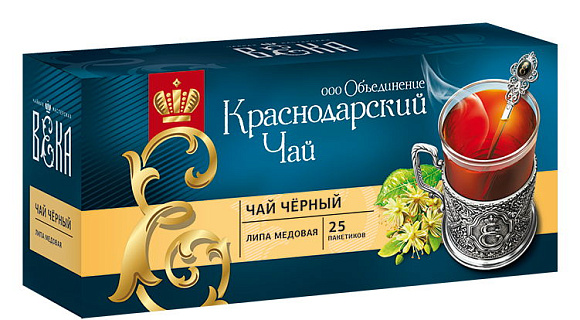 Чай черн. липа медовая Объединение Краснодарскiй чай, 25пак*1,7г, карт. пачка, Века (15шт)