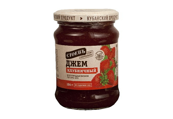 Джем земляничный (клубничный), 280г, ст. банка (евро), Стоевъ (12шт)