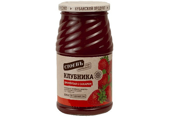 Клубника протертая с сахаром, 570г, ст. банка (евро), Стоевъ (12шт)