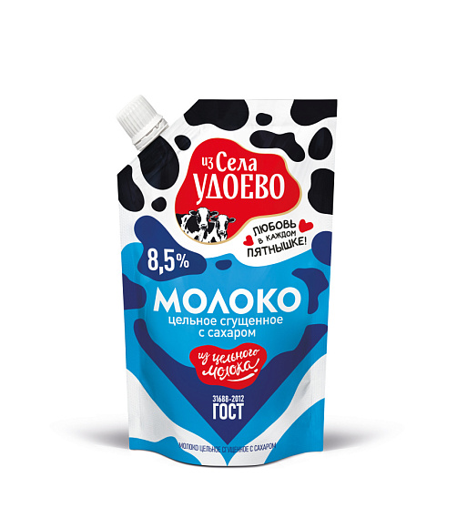 Молоко цельн. сгущ. с сах. 8,5%, 270 г дойпак+, Из Села Удоево