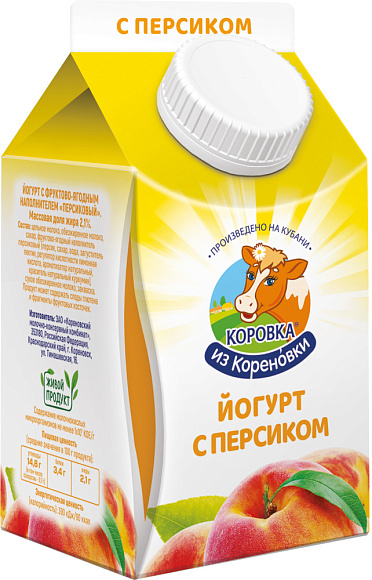 Йогурт с фрукт.-ягодн. наполн. "ПЕРСИКОВЫЙ" 2,1%, 450 г пюрпак+, КизК