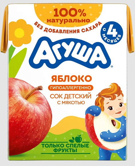 Сок Яблоко с мякотью, 200мл, тетра бейз, Агуша (18шт)