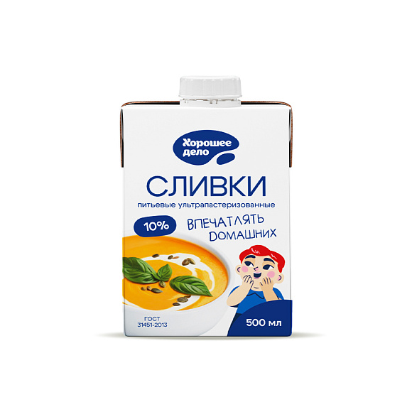 Сливки питьев. 10%, 500мл, square, Хорошее Дело (12шт)