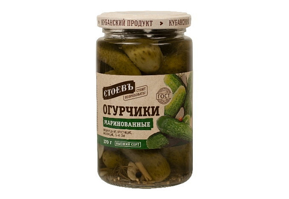 Огурцы маринованные разм. 3-6, 370г, ст. банка (евро), Стоевъ (12шт)