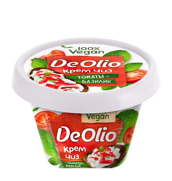Крем Чиз на раст. основе с Томатами и Базиликом 20%, 200г, пл/ст, DE OLIO (6шт)