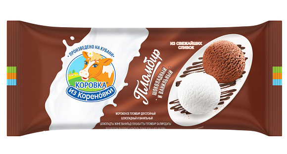 Мороженое пломбир двухсл. шоколадн. и ванильн. 15,0%, 400 г флоупак, КизК