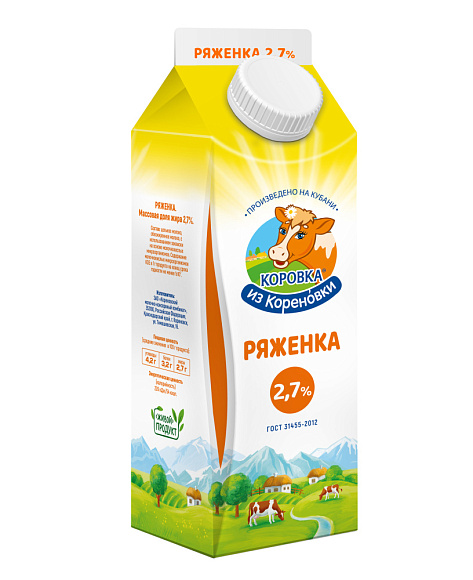 Ряженка 2,7%, 950 г пюрпак+, КизК
