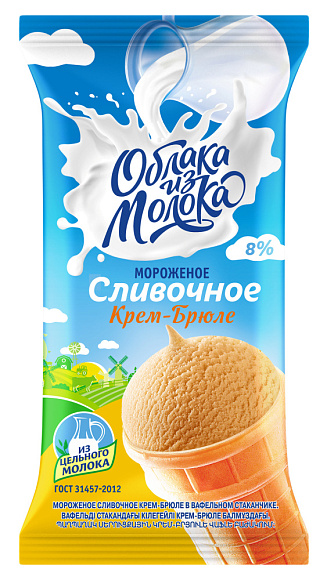 Мороженое сливочн. крем-брюле 8,0%, ваф. стакан, 80 г флоупак, ОизМ