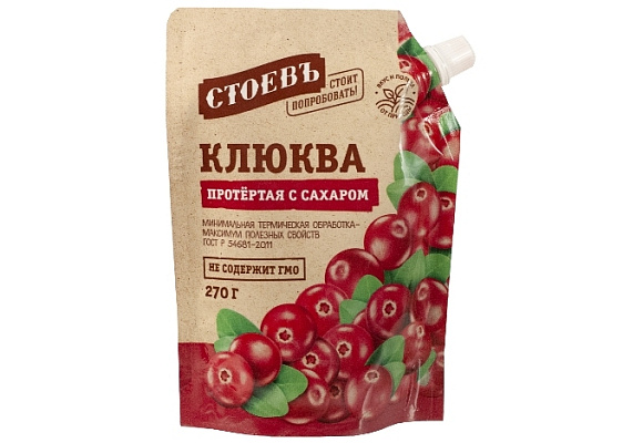 Клюква протертая с сахаром, 270г, дойпак, Стоевъ (18шт)